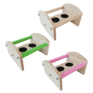 Bird Food Stainless Steel Cups Feeder Bowls Feeding Watering Supplies Wooden Perch Stand for Parakeets Conures Cockatiel