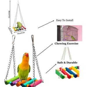 Bird Parrot Swing Toys, 19 Pcs Pet Bird Cage Hammock Shoe Chewing Toy Hanging Bell Wooden Perch for Small Parrots (Random colors)