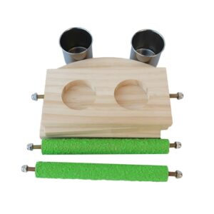 Bird Food Stainless Steel Cups Feeder Bowls Feeding Watering Supplies Wooden Perch Stand for Parakeets Conures Cockatiel