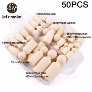 50pcs Painted Nesting Wooden Peg Dolls Unfinished Figures DIY Arts Crafts Supplies Kids Baby Toys Christmas Home Decorations