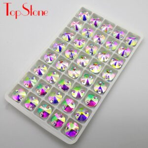 TopStone Rivoli Glass Sew On Rhinestones Crystal AB Sewing Stones for DIY Dress Clothes Crafts Arts 8 10 12 14 16 18 mm